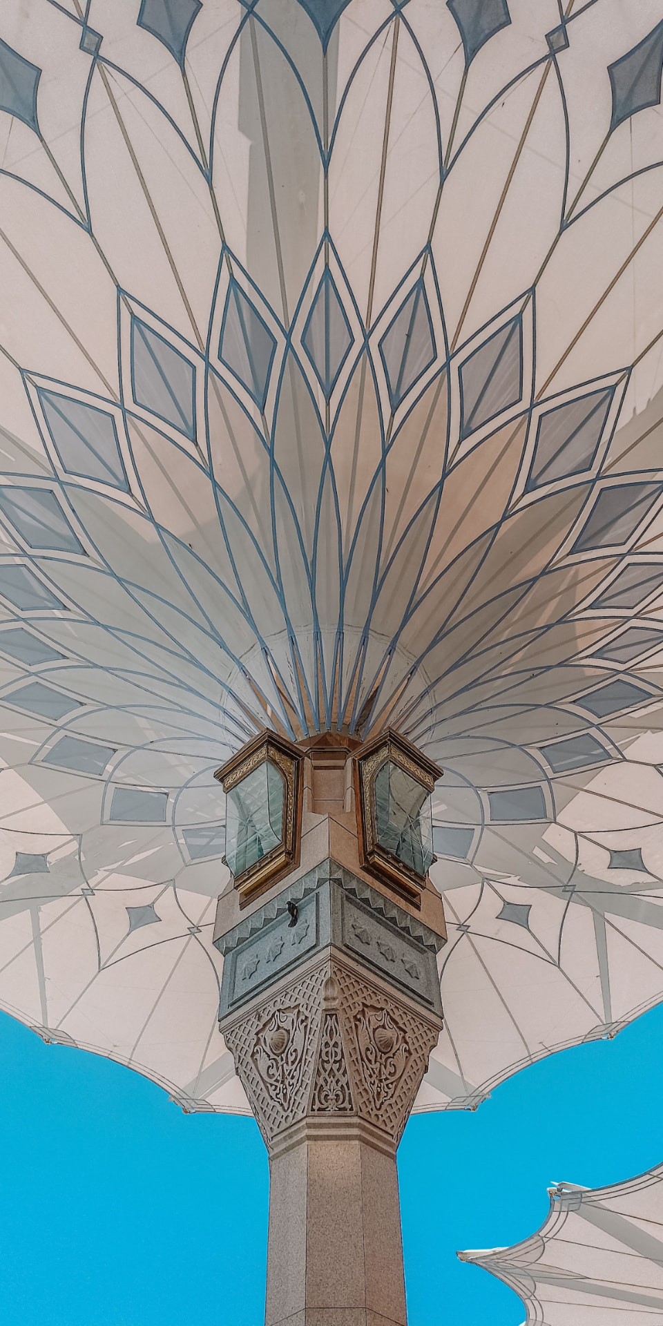 Detail of a shading umbrella canopy at Masjid an-Nabawi